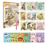 12 Sets DIY Miniature Scene Sticker Book + 6 Animal Stickers, 3D Creative Sticker Therapy to Relieve Stress, 3D Sticker Set with Tweezers for Age 3+, Gifts for Adults, Teens