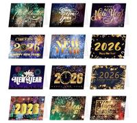 12 Sets Happy New Year Cards 2026,Black and Gold Card with Envelopes and Happy New Year Stickers for Friends,2026 Multipack Greeting Assortment for Any Recipient from The Art Group