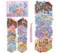 12 Sets Large DIY 3D Stickers Scene,Fun 3D Mini House Stickers Book Set for Adults with Tweezers Make Your Own Room Cute Sticker Scene Therapy for Adults Girls Relief Stress Pass The Time Gift（4+8）