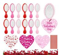 12 Sets Pink Hair Brush with Valentines Cards - Detangle hair brush for Dry and Wet Hair for All Hair Types Mini Hairbrush for travelling Business Trip(12 Brush 12 Gift Cards)