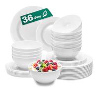 12 Sets Plates And Bowls Set(36 Piece) - Unbreakable Lightweight Dinnerware Set With 26 oz Cereal Bowls 8 inch Dessert Plates 10.5inch Dinner Plates Dishwasher Safe Reusable Gift for Wedding Home