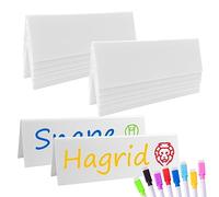 12 Sets Reusable Dry Erase Name Tent Cards with Colorful Markers Wipe Clean Desk Name Tags Guest Name Plate for Weddings Meetings Classroom Office Workplace