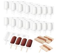 12 Sets Silicone Popsicle Molds Ice Cream Mould 4 Cavity Ice Lolly Mold White Oval Cake Pop Mould with 300 Pieces Wooden Sticks for DIY Cream Popsicle Cake, White