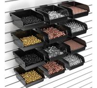12 Sets Slatwall Bins with Hooks Plastic Slatwall Organizer Slatwall Containers Workbench Bins for Slat Wall Organizing Hardware, Garage, Craft Room, Tool Shed, Hobby Supplies (12, Black)