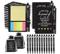 12 Sets Thank You Gifts, Employee Appreciation Gifts, Inspirational Notebooks With Sticky,Inspirational Pens And Gift Bags,Mini Motivational Notebooks for Teacher Student Staff Volunteer Gifts--Black
