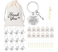 12 Sets Thank You Keychain Gifts,Inspirational Keychain,Thank You Keyring Employee Appreciation Gifts with Twill Bags & Thank You Tags for Colleagues Teacher Nurse Staff Leaving New Job (White)
