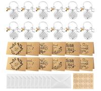 12 Sets Thank You Keyring Greeting Card Set, Thank You Teacher Gifts Leaving Presents for Colleagues, Bee Keychain with Envelopes Greeting Cards and Stickers for Employee Teacher Nurse Friends