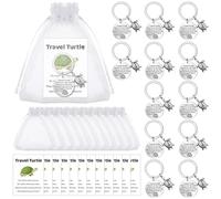 12 Sets Tortoise Keychain Turtle Travel Keychain Travel Gifts for Women Bulk Good Luck Charm Gifts with Inspirational Cards, Organza Bags Employee Appreciation Gift, Safe Journey Tokens, Adventure