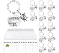 12 Sets Travel Turtle Keychain Bulk Good Luck Charm Gifts with Inspirational Cards, Organza Bags, Sea Turtle Keychain Travel Gifts for Women Employee Appreciation, Safe Journey Tokens, Adventure