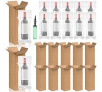 12 Sets Wine Bottle Shipping Boxes with Inflatable Air Cushion Bags & Pump, Heavy Duty Corrugated Cardboard Mailers for Moving, Parcel Post & Air Travel - Fits Standard Champagne & Wine Bottles