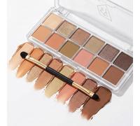 12-Shade Warm Eyeshadow Palette with Matte, Shimmer & Metallic Neutrals - Highly Pigmented Long-Lasting Cream Formula for Natural Nude, Brown, Grey Everyday Eye Makeup Looks