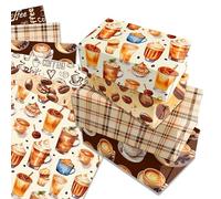 12 Sheet Coffee Wrapping Paper, Vintage Brown Coffee Lovers Gift Wrapping Paper 6 Styles Coffees Beans & Cup Brown Plaids Pattern Design Gift Wrap Papers Folded Flat Craft for Birthday, 20'' x 27''