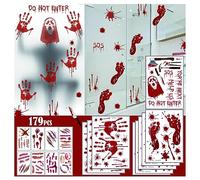 12 Sheet Halloween Handprint Footprint Stickers with 8 Sheet Tattoo Stickers, Larger Size Bloody Handprint Stickers Scary Halloween Decorations Create The Horrible Scene in Your Halloween Party