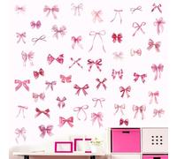 12 Sheet Pink Bow Wall Stickers, 11.81x7.87in Trendy Bow Wall Decals Coquette Bow Wall Decor Watercolor Room Mural Stickers for Kindergarten Nursery Bedroom (A Style)