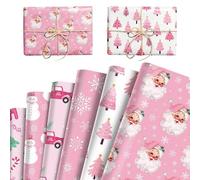 12 Sheet Pink Christmas Wrapping Paper Santa Snowman Snowflake Pink Gift Wrap Paper Craft DIY for Xmas Christmas Winter Birthday DIY Crafts Gift Wrapping