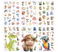 12 Sheets Animal Glitter Stickers Children, Watercolour Animal Sticker Set with Glitter Effect, Waterproof Stickers Animals for Girls and Boys, Ideal for Drinking Bottle, Helmet, Lunch Box