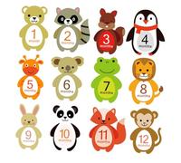 12 Sheets Baby Monthly Animal Stickers Self Adhesive Paper | Adorable Milestone Decals for Newborn and Infant Photos, Easy Wipe, Repeated Paste, Won't Hurt Clothing