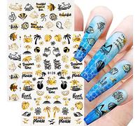 12 Sheets Beach Nail Art Stickers Decals Self Adhesive Coconut Summer Whale Fish Sea Ocean Shell Marine Life Summer Design Manicure Tips Nail Decoración para Uñas for Women Girls