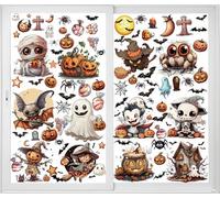 12 Sheets Big Size Halloween Window Clings - Bat, Spider, Vampire, Witch Decorations - Stickers and Decals for Home, School, Office Party Supplies