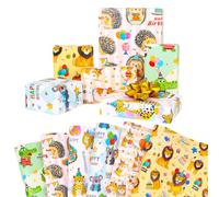 12 Sheets Birthday Wrapping Paper,6 Animal Design,50 x 70 cm | Gift Wrap Paper for Kids Boys & Girls Birthdays