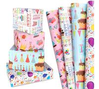 12 Sheets Birthday Wrapping Paper 70x50cm Rectangle Folded Flat Happy Birthday Wrapping Paper 4 Styles Gift Wrapping Paper for Birthday Party Holiday Supply