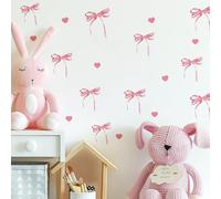 12 Sheets Bow Wall Stickers Peel and Stick Coquette Pink Bow Heart Decals for Room Nursery Boho Bedroom Dresser Playroom Living Room Windows Aesthetic Waterproof Wallpaper for Christmas Room Decor