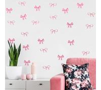 12 Sheets Bow Wall Stickers Peel and Stick Coquette Pink Bow Heart Decals for Room Nursery Boho Bedroom Dresser Living Room Playroom Windows Aesthetic Waterproof Wallpaper for Christmas Decor
