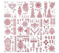 12 Sheets Brown Red Lace Tattoos Stickers,Chest Arm Lotus Mandala Flower Lace Temporary Tattoo,Temporary Tattoos for Women, Indian Red Tattoo Stickers,Girls Body Art,Temporary Tattoo Sticker Set