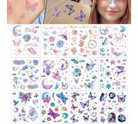 12 Sheets Butterfly Fairy Moon Mermaid Waterproof Temporary Tattoo Stickers, Glitter Body Art Decorations for Festival Party Makeup Costume Cosplay