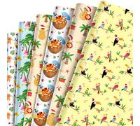 12 Sheets Christmas In July Wrapping Paper - 6 Tropical Hawaiian Designs - 27" x 20" Folded Wrap Paper for Mele Kalikimaka, Summer Beach Gifts, Holiday Birthdays, Tropical Christmas Parties, DIY Craft