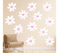 12 Sheets Daisy Wall Decals, Pink Heart Decals Boho Flower Wall Decals Daisy Wall Stickers Peel and Stick White Flower Wallpaper Daisy Window Decals for Home Nursery Room Decor