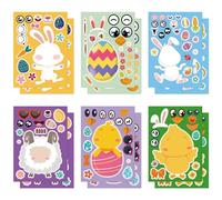 12 Sheets Easter DIY Puzzle Stickers - Kid-Safe Make-a-face Bunny Egg Stickers for Children, Reusable Easter Crafts for Party Games, Classroom Activities, Easter Egg Decor & Family Fun Projects