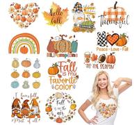 12 Sheets Fall Iron On Transfers for T-Shirts,Fall Heat Transfers Vinyl,Autumn Pumpkin Gnome HTV Vinyl Fall Iron on Decals for T-Shirt Clothes Pillow Hoodie DIY Crafts