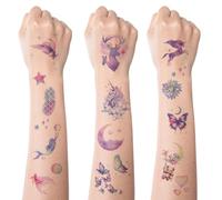 12 Sheets Glitter Tattoos, Butterfly Fairy Moon Mermaid Design, Waterproof Removable Stickers, Waterproof Temporary Tattoos, Birthday Party Favours Supplies