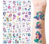 12 Sheets Glitter Temporary Tattoo for Girls Unicorn Mermaid Temporary Tattoo Stickers for Kids Safe Removable Waterproof Fake Tattoos for Birthday Party Favours Girls Party Bag Fillers