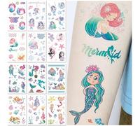 12 Sheets Glitter Temporary Tattoos for Kids Mermaid Cartoon Designs Safe and Easy to Apply Waterproof Fake Tattoo Stickers Fun Party Favors