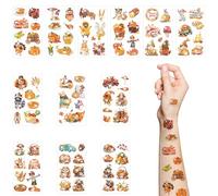 12 Sheets Glitter Thanksgiving Temporary Tattoos for Kids Fall Holiday Tattoo Stickers with Turkey, Pumpkin for Boys and Girls, Thanksgiving Party Decorations Favors Supplies