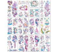 12 Sheets Glitter Unicorn Tattoo Stickers For Kids Purple Series Cute Tattoo Stickers