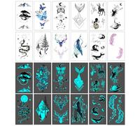 12 Sheets Glow in Dark Temporary Tattoos - Mixed Luminous Mandala Moon Star Butterfly Tattoo Designs, Waterproof Party Favours for Halloween & Birthday Celebrations A5YGWST