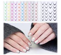 12 Sheets Gradient French Nail Stickers, Colorful Stripes Decals Rainbow Curved Lines Art Stylish Self Adhesive Tips Guides Manicure Accessories for DIY Decorations