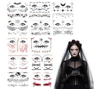 12 Sheets Halloween Face Temporary Tattoos, Scars Skull Spider Web Face Tattoos Stickers for Men Women, Halloween Scary Party Theme Party Carnival Masquerade Costume Party Accessories