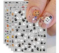 12 Sheets Halloween Glow in The Dark Nail Art Stickers Decals Self-Adhesive Kids Cute Little Ghost Lumious Nail Supplies Nail Art Design Decoration Accessories