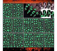 12 Sheets Halloween Nail Art Stickers Decals, EBANKU Luminous Halloween Nail Decals Self-Adhesive Glow in Dark Nail Stickers Pumpkin Bat Ghost Designs DIY Nail Art Decoration for Women Girls