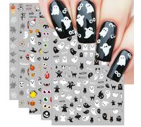 12 Sheets Halloween Nail Art Stickers Decals Self-Adhesive Cute Witch Ghost Castle Pumpkins Nail Supplies Nail Art Design Decoration Accessories