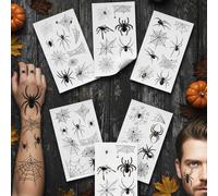 12 Sheets Halloween Spider Temporary Tattoos - Realistic Tattoo Stickers for Face & Body, Waterproof & Non-Toxic, Halloween Decoration for Children & Adults
