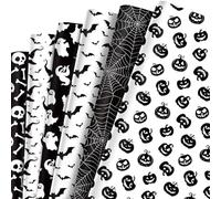 12 Sheets Halloween Wrapping Paper Black and White Pumpkin Ghost Bat Pattern Gift Wrap Paper for Halloween Birthday Party Supplies, 20 x 27 Inches