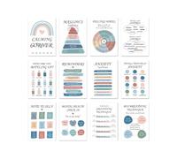 12 Sheets Mental Health Posters 10x14Inch Calming Corner Wall Chart for Classroom Counseling Decor Colorful Calming Corner Posters Feelings Chart Peaceful Section Poster