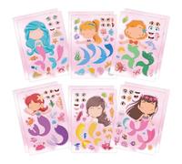 12 Sheets Mermaid DIY Stickers for Kids,Make Your Own Personalized Cartoon Stickers for Kids,Match Make a Face Art Crafts Suitable for Birthday Party Supplies Gifts