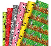 12 Sheets Minecraft Wrapping Paper Sheets, 70x50cm Thickness Gift Wrapping Paper, 6 Style Recyclable Gift Wrap, Colored Gift Wrap for Boys Girls Birthday Presents Gaming Theme Party Wrap Boxes Decor