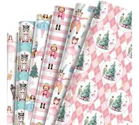 12 Sheets Nutcracker Wrapping Paper, 27x20 Inch Christmas Design with Ballerinas, Nutcracker Soldiers, Ballet, Bears, Snowflakes & Trees Wrapping Paper for Xmas Presents, Party Decor, Birthdays